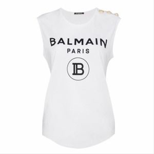 BALMAIN logo flocked button embellished tank top